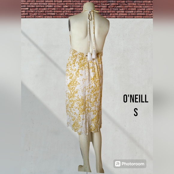 O'NEILL FLORAL YELLOW SIDE SLIPS MIDI DRESS backless - Picture 5 of 5
